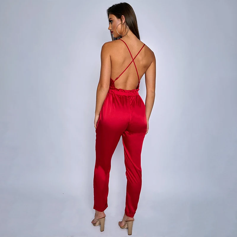 DRESSMECB тонкие обычные Комбинезоны Женский комбинезон элегантный офисный женский летний костюм с открытой спиной V образным вырезом сексуальные комбинезоны