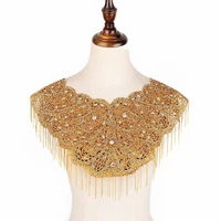 gold wedding crystal rhinestone collar with tassels appliques neckline fringe trim lace diy dress accessories one side iron