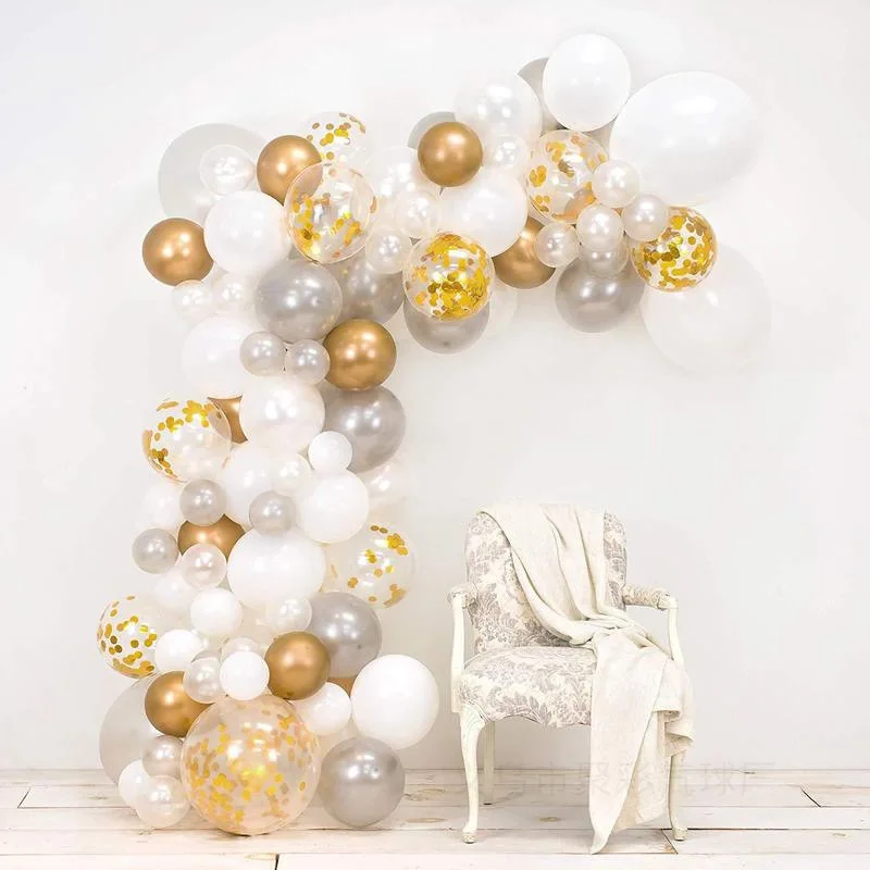 Kit de arco de globos para boda, cumplea&ntilde;os y graduaci&oacute;n, 133 unidades, confeti dorado, plateado, blanco-4