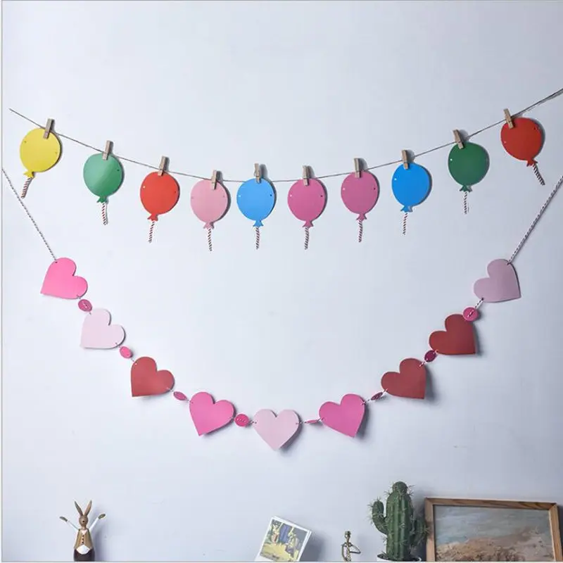

2M Love Heart Balloon Paper Garland Banner Wall Hanging Bunting Pull Flowers Baby Shower Party Decorations Supplies Photo Props