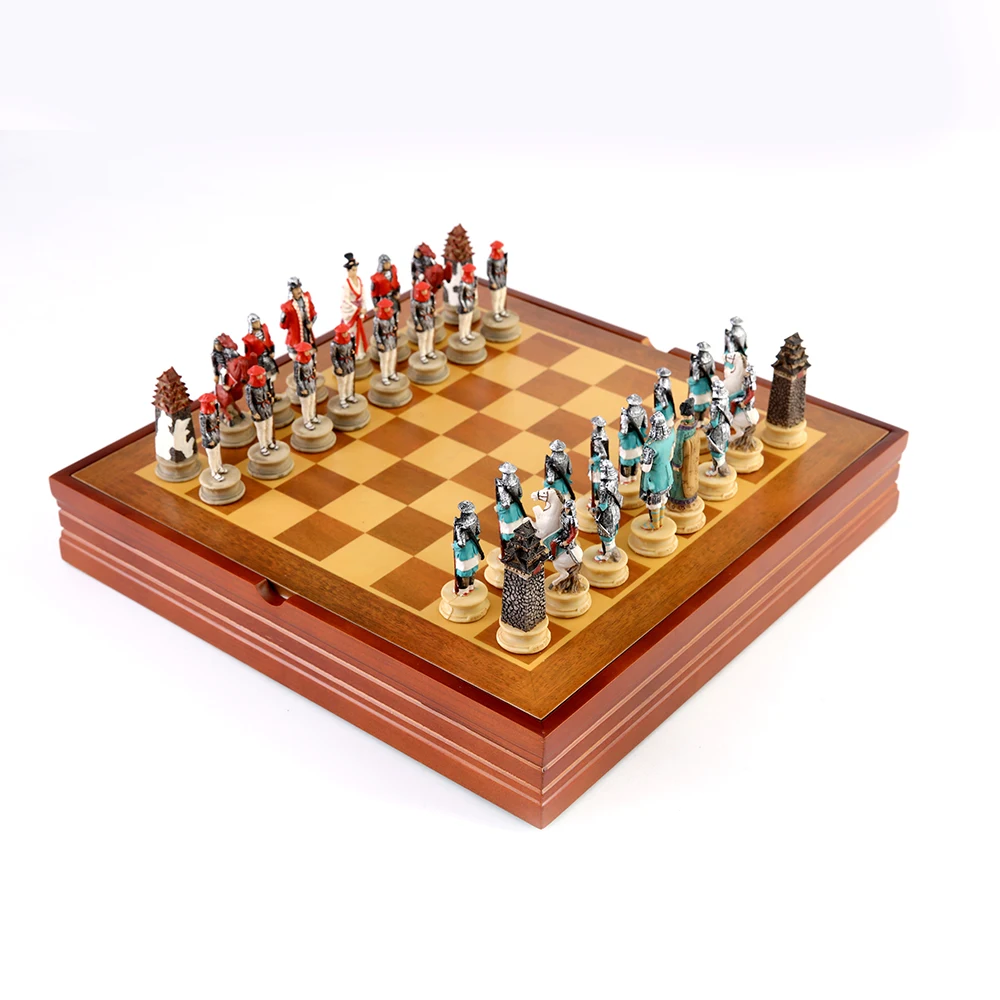 

Japanese Samurai Character War Resin Chess Theme Board Game Toy Table Luxury Collection Gift with Wooden Chess Board