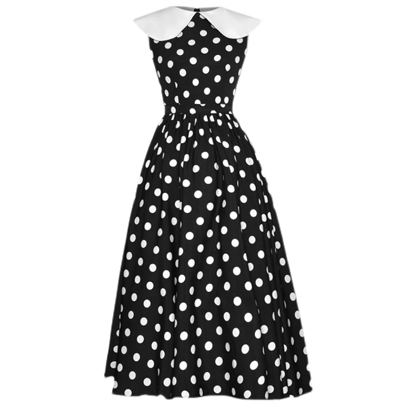 Runway Summer New Women'S Patchwork Collar Polka Dot Print Fashion Party Casual Classic Elegant Chic Midi Ball Gown Dress