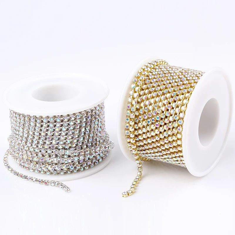 

AAA Grade SS4.5-SS18(1.5mm-4.5mm) Clear Crystal AB Dense Rhinestone Cup Chain Sliver/Rose Gold Claw Rhinestone Chain Trim