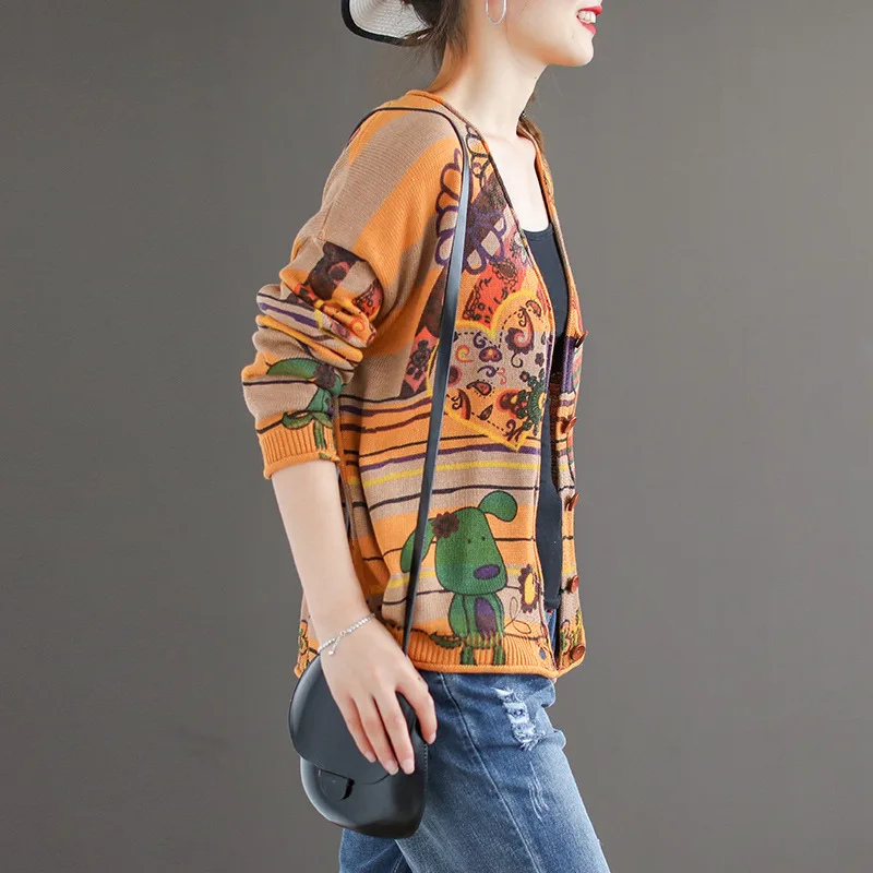 Разноцветные вязаные кардиганы с v-образным вырезом и длинным рукавом Harakuju