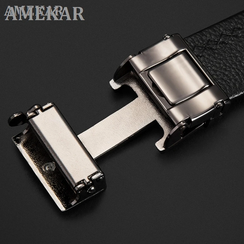 

2021 Models Brand-Name Leather Automatic Buckle Top Layer Belt Pure Men's Business Pants Belt H-Shaped Belt Buckle