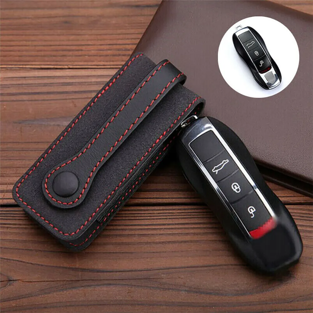 

Car Key Fob Cover Case Leather For Porsche Cayenne Panamera Macan Cayman 911 718 Keychain Protector Cover Bag