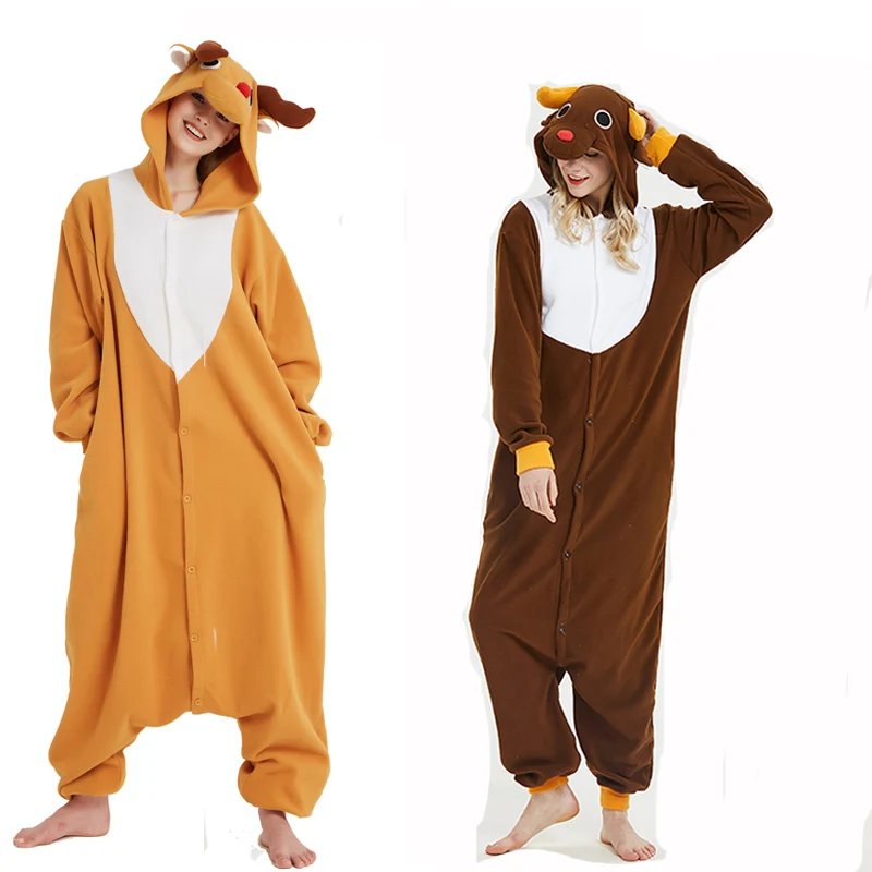 Пижама-кигуруми в виде рождественского оленя комбинезон животных для взрослых