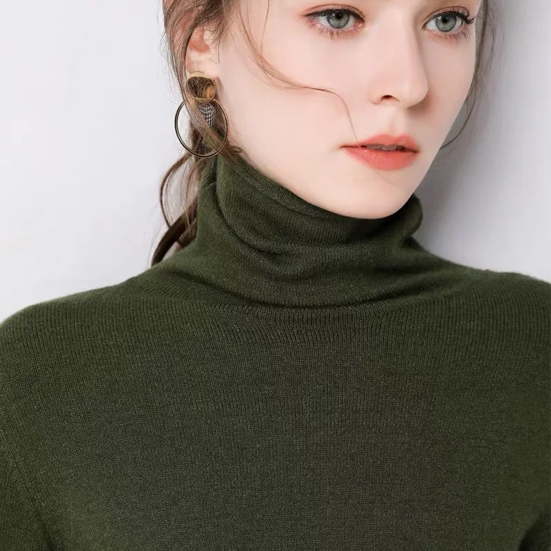 HLBCBG Autumn Winter Slim Turtleneck Sweater Women Basic Bottoming Knitwear Knitted Cotton Pullovers Femme Jumper 2021 New | Женская