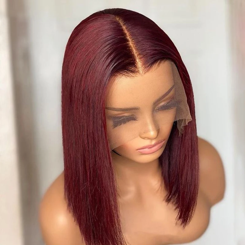 

Glueless Burgundy Short Bob 99j 180% Density Straight Synthetic Front Lace Wig For Black Women Babyhair Preplucked Cosplay Daily