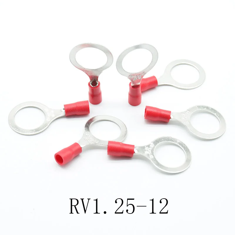 50 RV1.25-12 50 шт. красный RV1.25-3 4 5 6 8 10 12 кольцо изолированный провод разъем Электрический обжимной клеммный кабель провода соединитель AWG - Цвет: 50 RV1.25-12