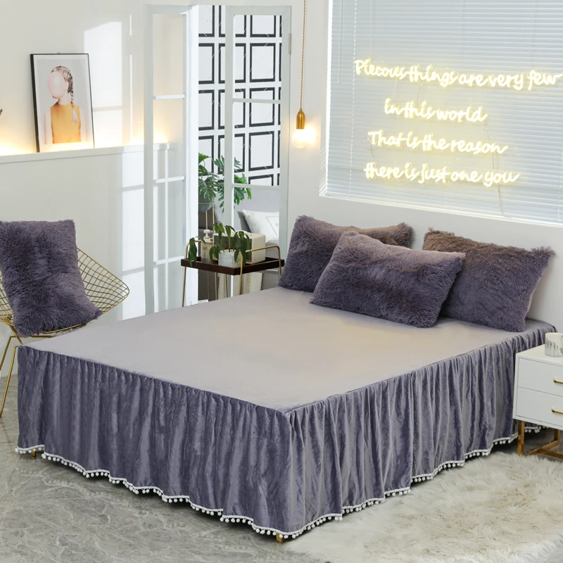 

Luxury Princess Style Plush Shaggy Warm Fleece Bedding Set Mink Velvet Double Duvet Cover Set Bed Skirt Pillowcases Home Textile