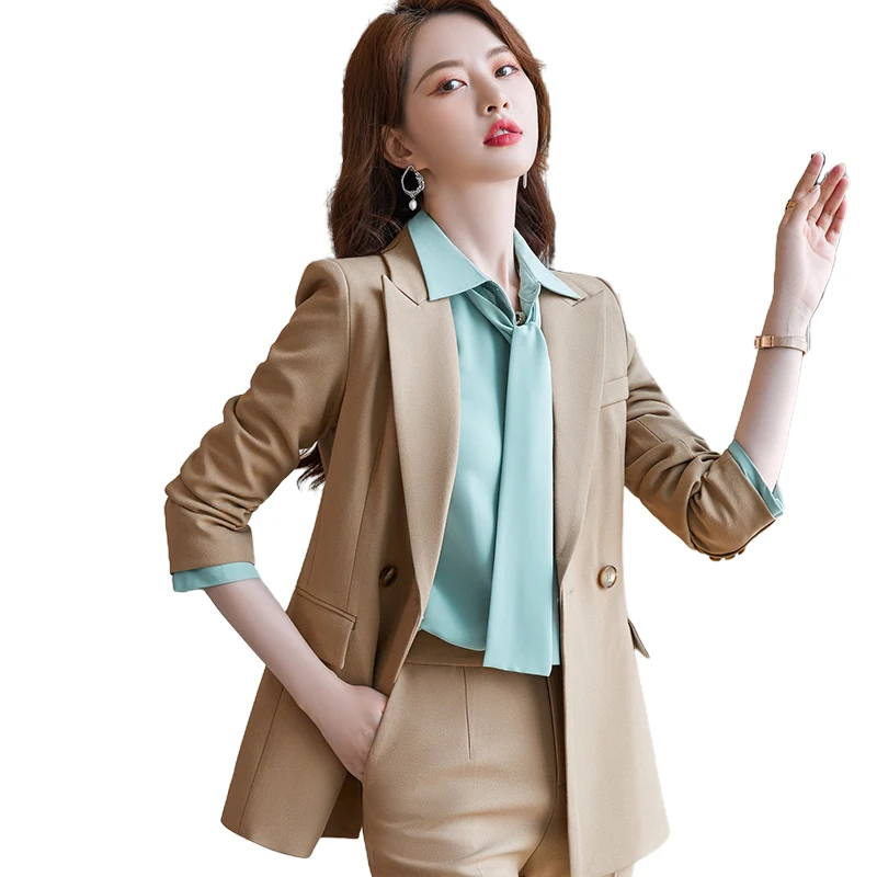 Lenshin 2 Piece Suits High quality Women Pant Suit Fashion Formal Lady Office Work White Business Double breasted Blazer Suit