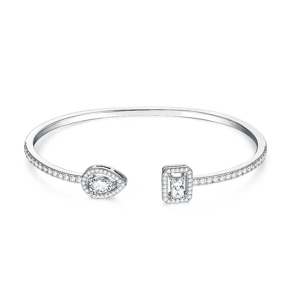 

ZEMIOR Bangles For Women Simple Zircon Open Bangle Girl Engagement Party Prom Anniversary Gift Fashion Jewelry On Sale 2021