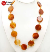 qingmos 28mm coin round natural red agate pendant necklace for women with natural red jades stone long necklace 20 jewelry