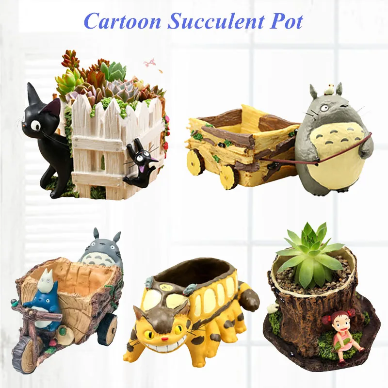 

Cartoon Flower Totoro Pot Character Creative Anime Succulent Plant Pot Desk Balcony Cat Resin Nursery Vase Garden Bonsai Decor