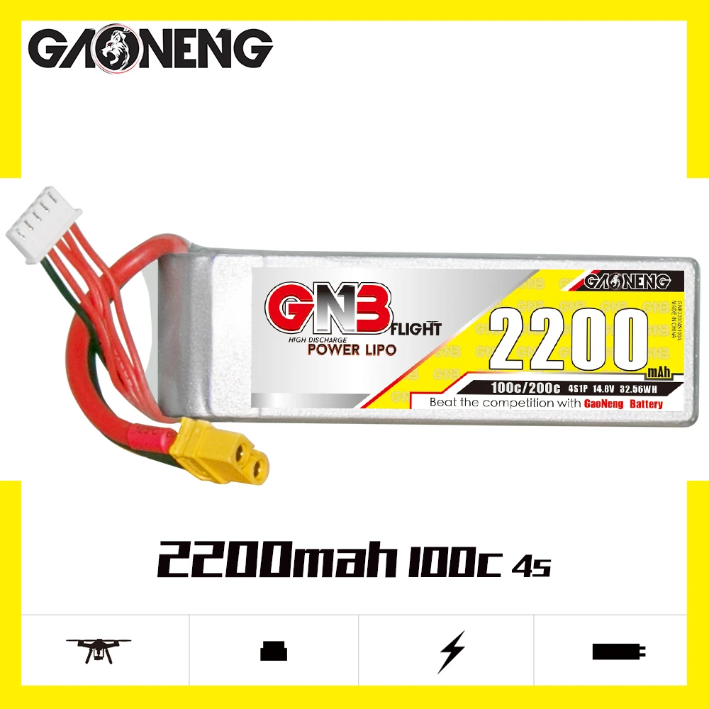 Аккумулятор GAONENG GNB 4S 2200 мАч 14 8 в c/200C Lipo с разъемом XT60 для FPV гоночного дрона 220FPV