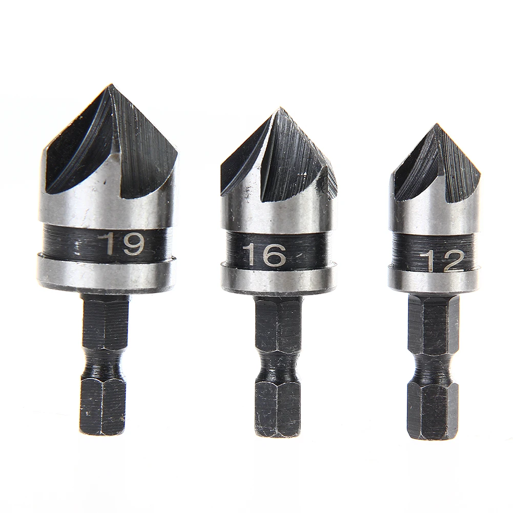 

3PCS Set 1/4 Hex 5 Flute 12-19mm Countersink BoringDrill Bit for Wood Wood Metal Quick Change Drill Bit Tool Chamfer Drill tool