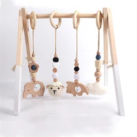 4pcs baby wooden animal toys hanging play gym beech crochet pendant teether newborn room decoration stroller toys 0 12 months