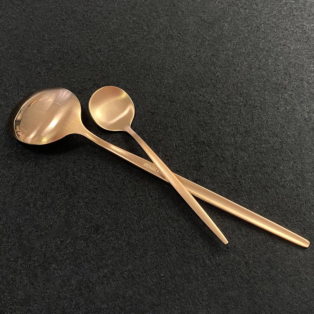 6 комплектов розовое золото матовые столовые приборы набор посуды из нержавеющей