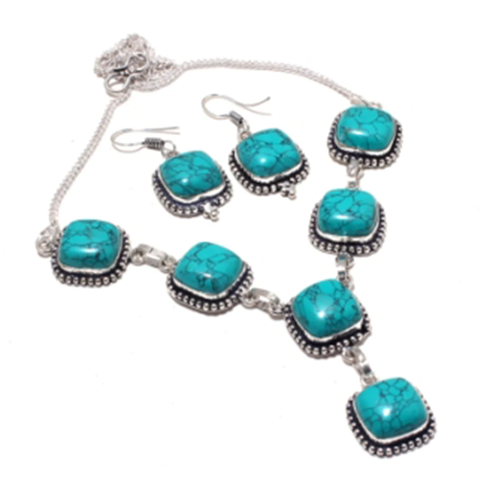

Turquois Necklace + Earings Silver Overlay over Copper, 48.5 cm , N4245