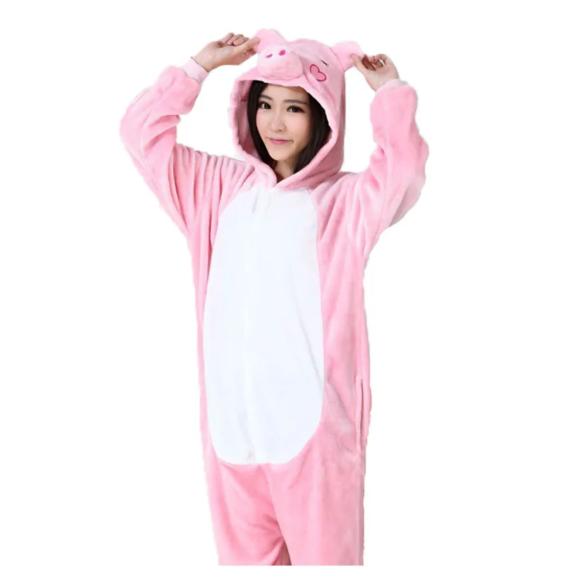 

Kigurumi Women's Pajamas Free Shipping Pink Pig Flannel Clothing Warm Onesie Soft Overalls Girl Funny Cosplay Jumpsuits