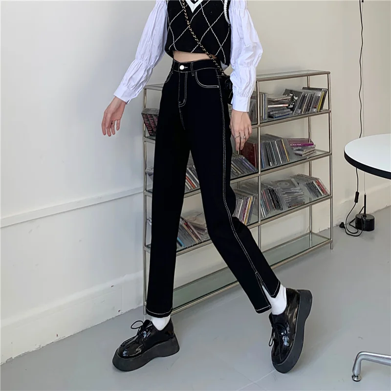 

4341 Women's spring and autumn new design sense black split jeans