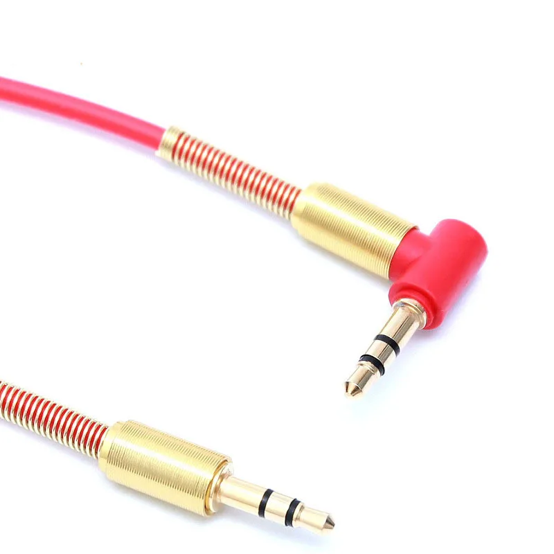 Anti-break high-elastic headphone cable 90 degree elbow spring audio cable 3.5 car AUX audio cable HIFI stereo audio cable