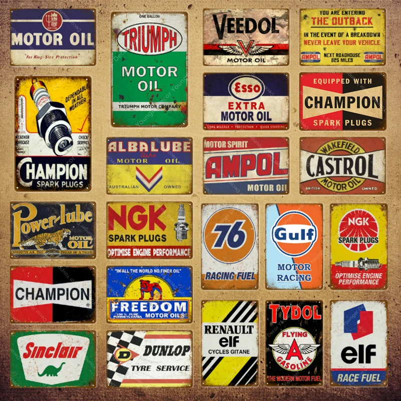 Vintage Alba Lube Motor Oil Metal Signs Power Lube Gasoline Garage Decor Ampol NGK Spark Plugs Art Poster Wall Plaque YI-142