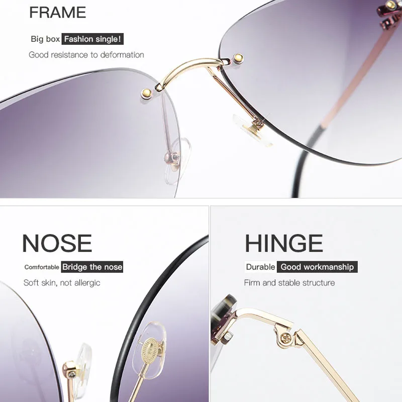 2019 Винтажные Солнцезащитные очки без оправы мужские с алмазной оправой для