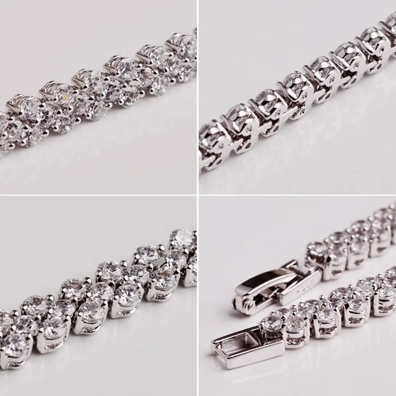 

Luxury Female White Zircon Stone Bracelet 925 Sterling Silver Chain Bracelets For Women Charm Bridal Round Wedding Bracelet