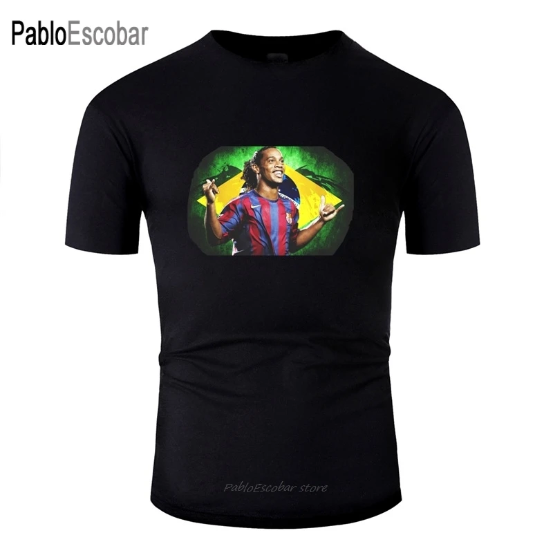 Принт Забавный Роналдиньо Бразилия Barca принт Для мужчин s футболка с круглым