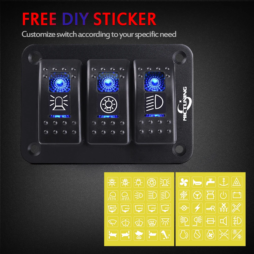 MICTUNING 3 Gang Rocker Switch Panel 12V 24V 5 Pin On Off Toggle With Blue LED Light For Car Truck Boat Marine ATV UTV | Автомобили и