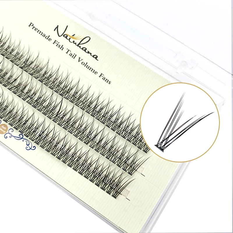 

NATUHANA Fish Tail shape Eyelash Extension 3D/12D Effect Premade Russian Volume Fans Individual Faux Mink Eyelashes for Make Up
