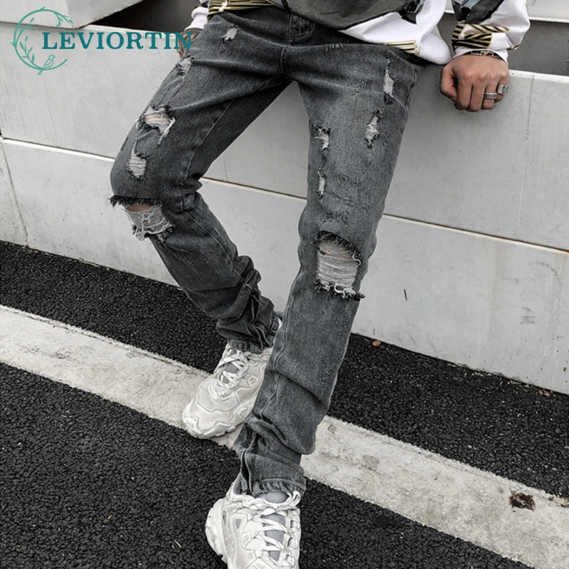 

2021 Hip Hop High Dark Street Distressed Trousers Jeans Men Casual Retro High Waist Streetwear Gothic Pants For Male Unisex