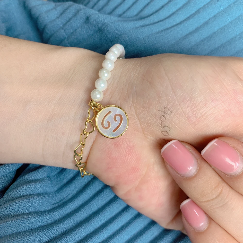 

Mother of Pearl Shell 12 Horoscope Constellations Zodiac Coin Charm Bracelet for Women diy Jewelry