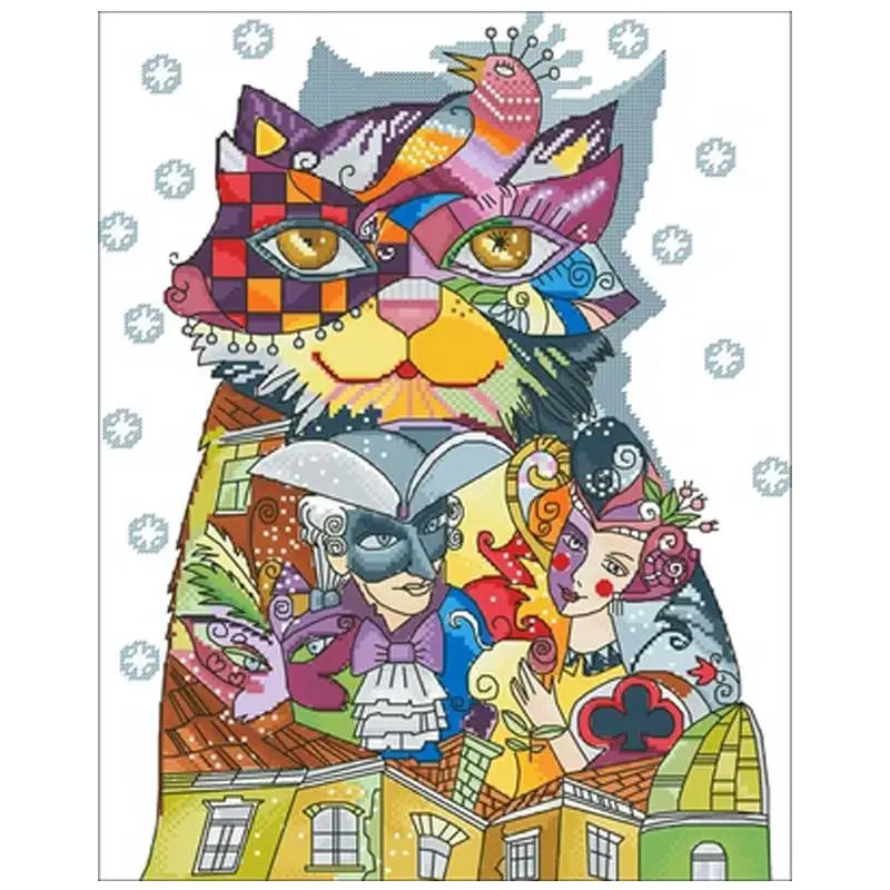 

Carnival cat animals patterns Counted Cross Stitch 11CT 14CT 18CT DIY Cross Stitch Kits Embroidery Needlework Sets home decor