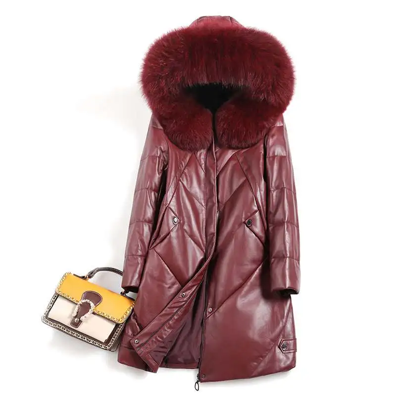 Парка из натуральной овечьей кожи и замши пальто с капюшоном лисьего меха