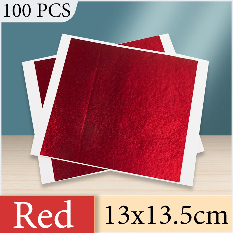 13x13.5cm 100 Sheets Red Foil Paper Gold Leaf Sheet in Arts and Crafts Furniture Nail Decoration Painting Pota on Painting Potal