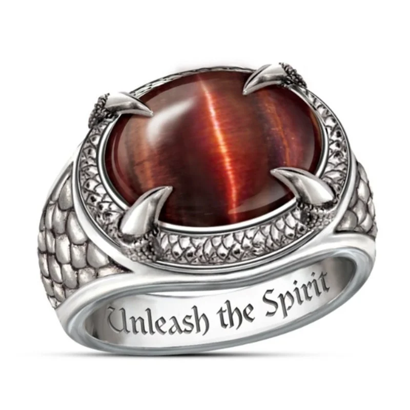 

New creative retro dragon claw inlaid red zircon ring gothic men's punk jewelry fashion popular hip hop rock accessory gift