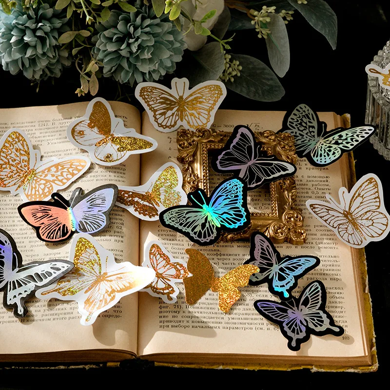 40pcs Star Fantasy Decorative PVC laser Stickers Scrapbooking diy Label Diary Stationery Album Retro circle butterfly - купить по