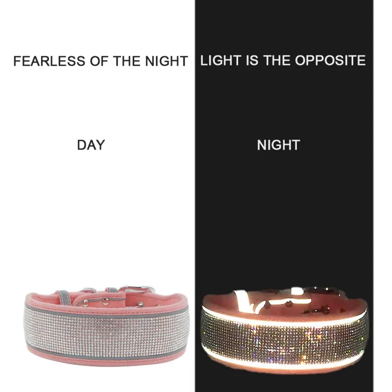 

New New Pet Reflective Dog Collar Rhinestone Pet Collar Medium Large Dogs Suede Reflective Dog Collar Dog Harness Dropship 2021