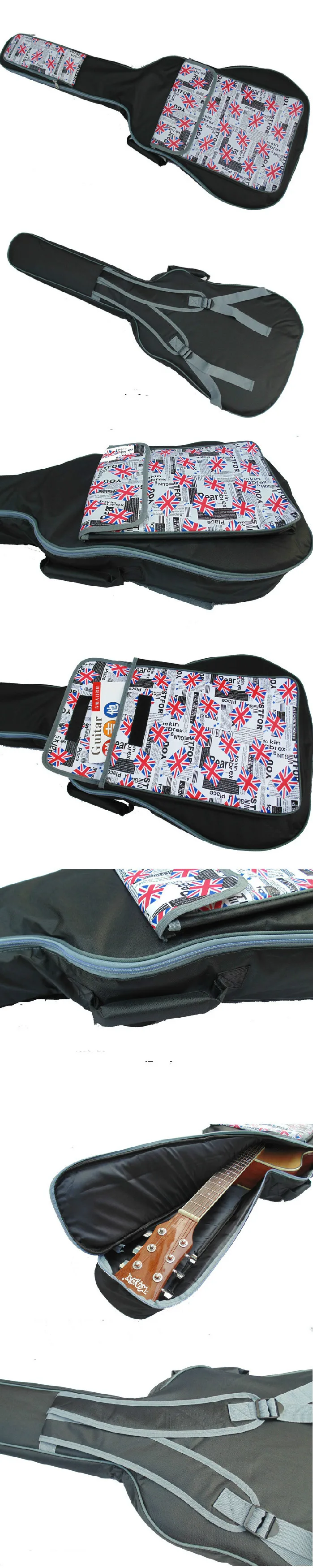

41 Inch Plus Cotton Folk Guitar Bag 10mm Thick Backpack Flag Pattern Front Pocket