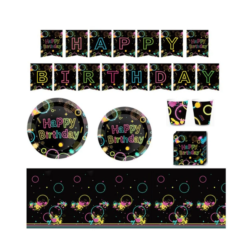 

Happy Birthday Theme Disposable Tableware Paper Plates Napkins Party Decoration for Children's Birthday Supplies Baby Shower