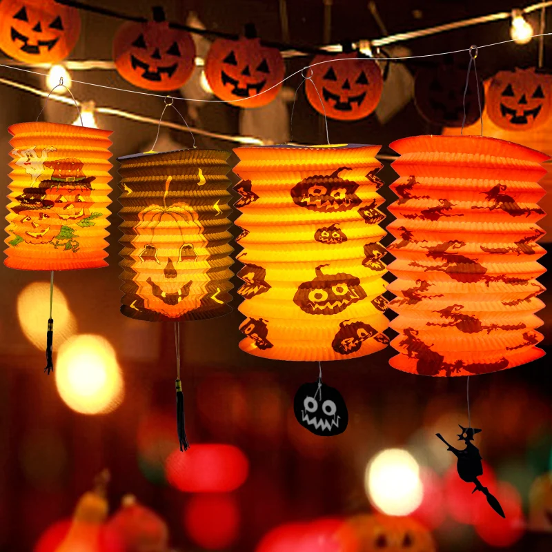 

Halloween Decorations Pumpkin Lantern Kindergarten Bar Luminous Chinese Lantern Shopping Mall Scene Layout Props Ornaments 6Pcs
