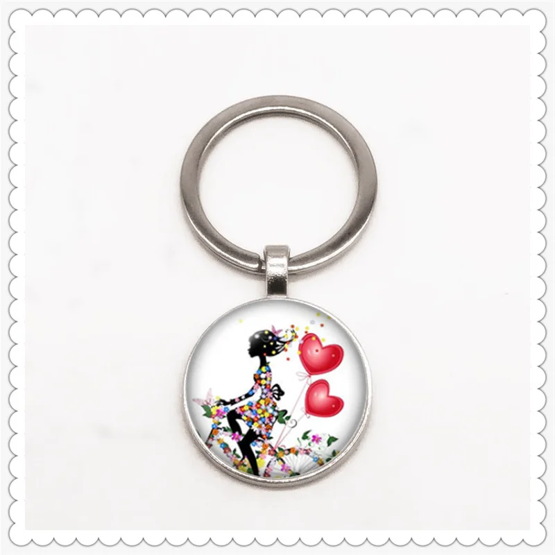 Брелок для ключей с изображением девушки манги 25 мм круглое выпуклое стекло