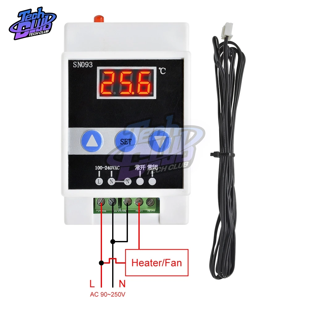 220V Guide Rail температурный Тестер светодиодный цифровой термостат AC 90-250V