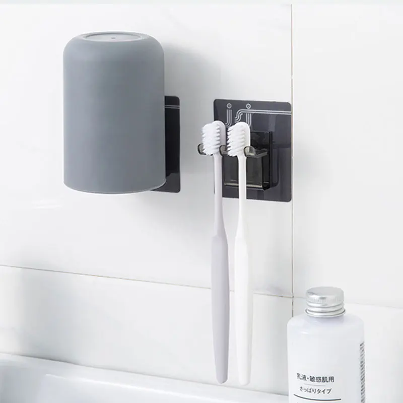 

Strong Stick Toothbrush Holder With 300ml Cup Simple Design Brush Sticker Stand Bathroom Storage Organizer Accessories