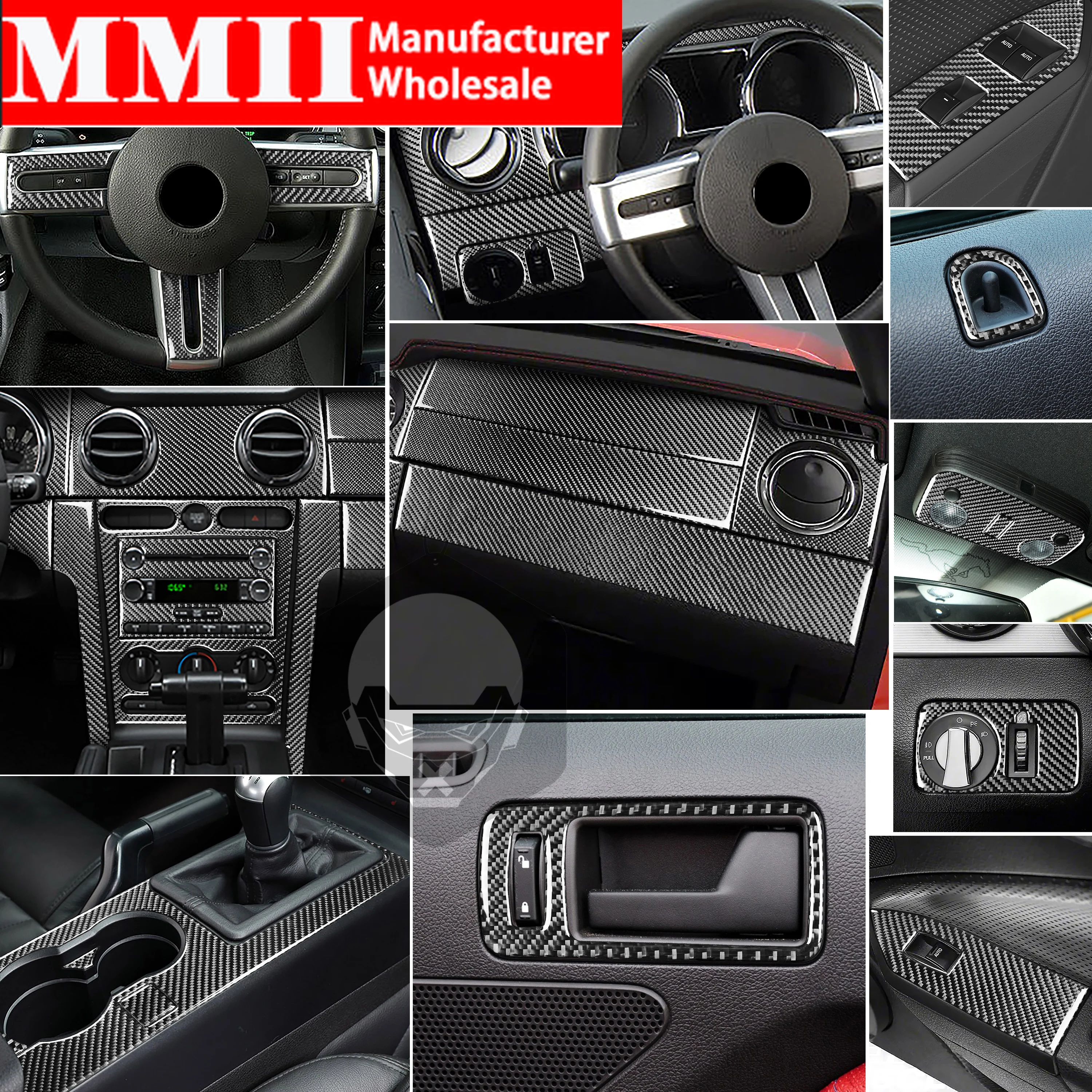 

Carbon Fiber Stickers For Ford Mustang GT 2005-2009 S197 Car Full Set Central Cosole Panel Door Handle Trim Sticker Accessories