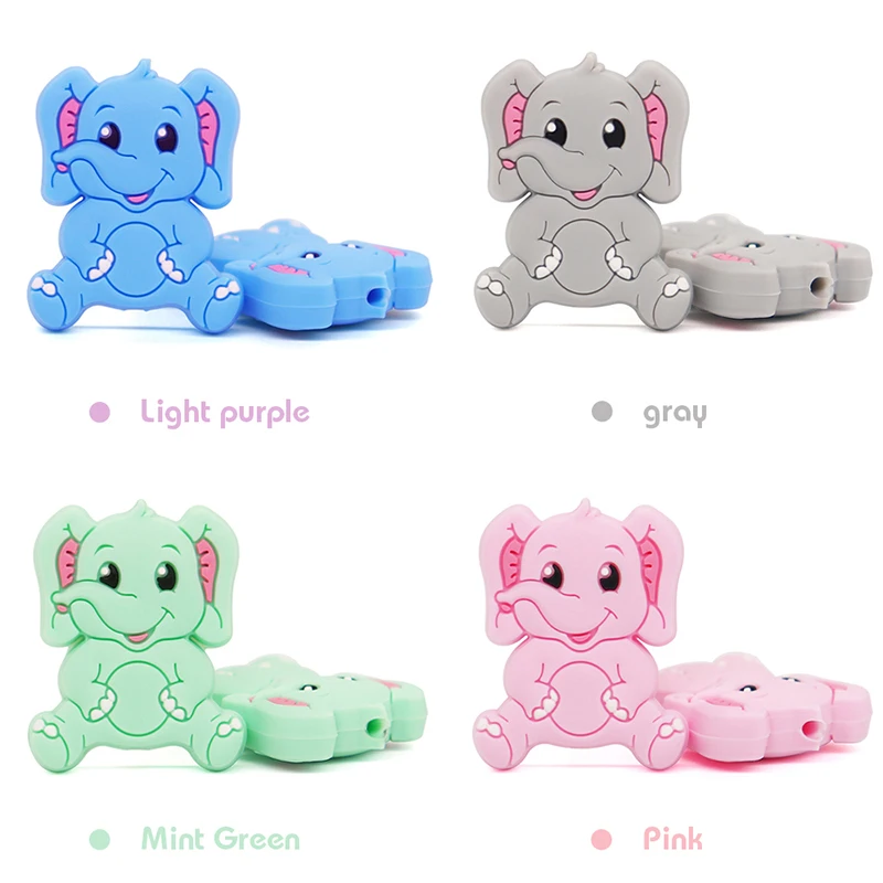 

4pieces Baby Pacifier Chain DIY Accessories Food Grade Silicone Teether The elephant Shape Cartoon BPA Free Cute Bead