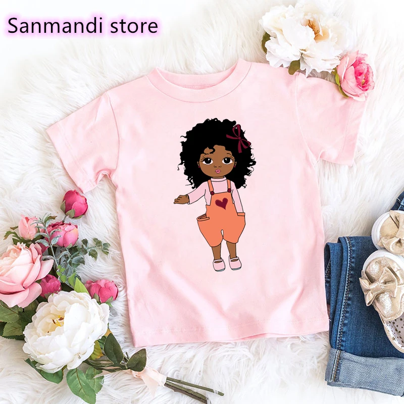 

Cute African Black Girl Love Print Tshirt Kids Clothes Kawaii Melanin Poppin Tshirt Girls/Boys Harajuku Shirt Summer Tops Tee